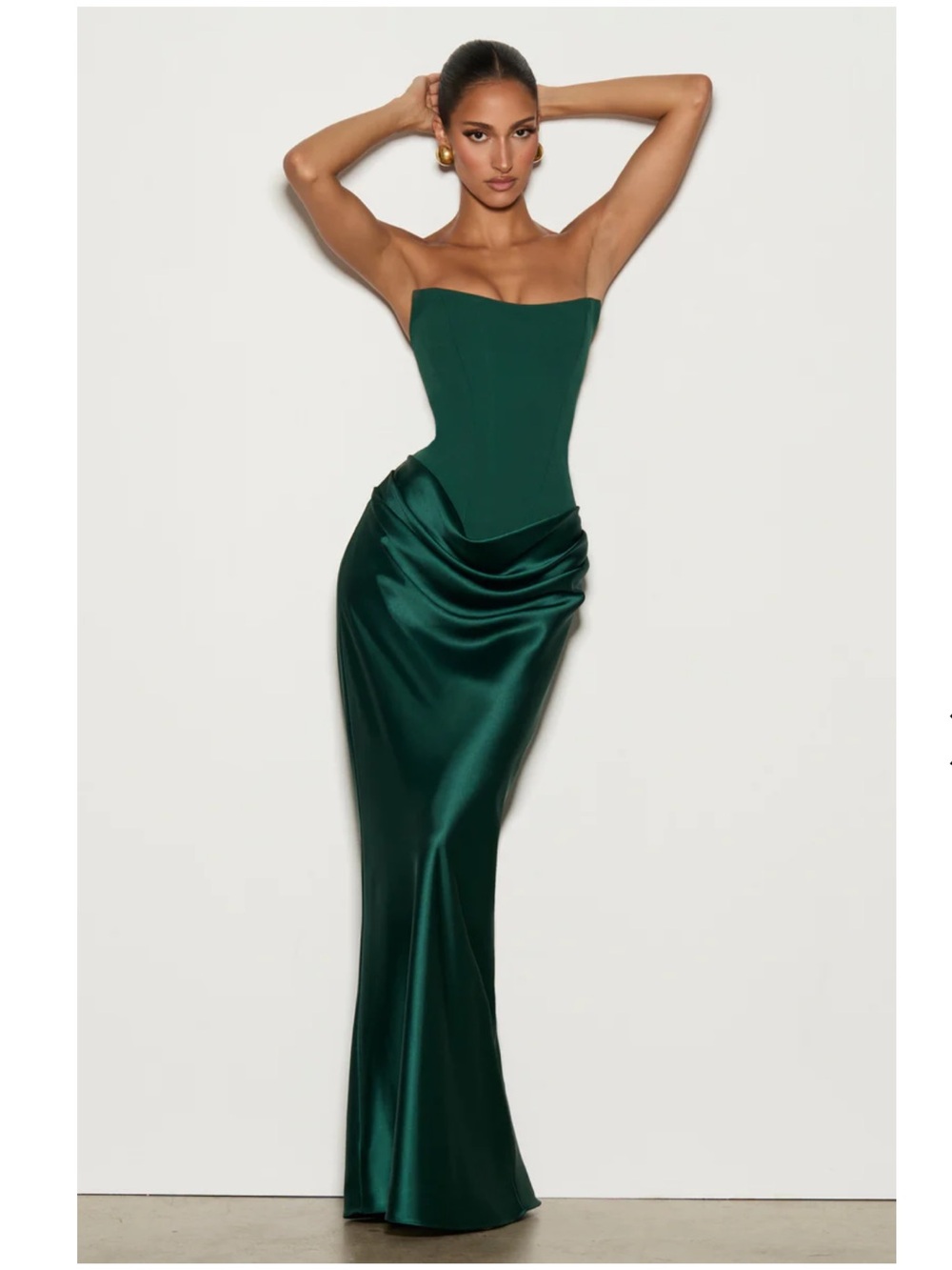 Emerald Satin Strapless Maxi Gown